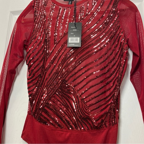 Love University Red Sequin Long Sleeve Bodysuit size Medium - Picture 3 of 9